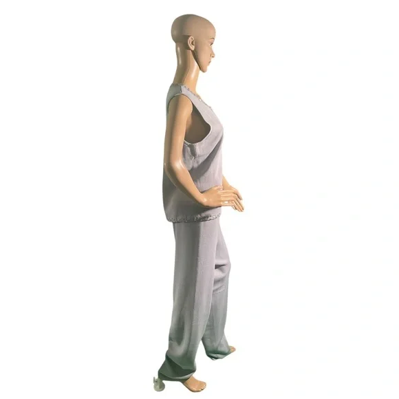 Side Effects Women's Size XL Vintage 2 Piece Blue Beaded Cotton AcrylicPant Suit - Picture 4 of 15